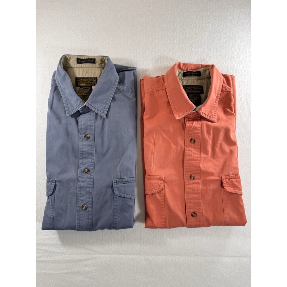 Eddie Bauer Rufton Twill Mens Button Up Shirt Large Oversized Lot of 2 Vintage